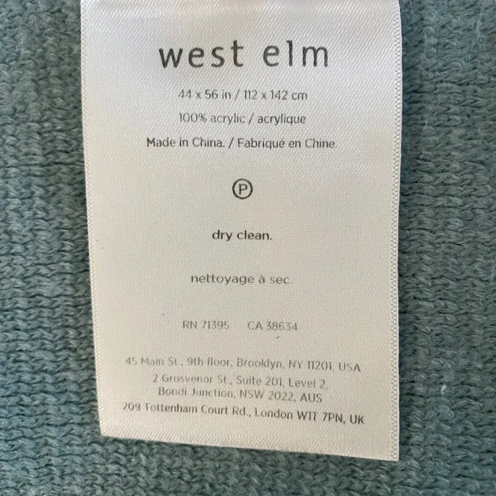 West Elm Throw Blanket Unisex 44x56 Light Blue Fringed Knit Cozy Home Decor